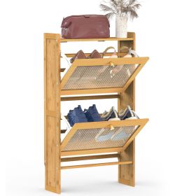 2-Tier Shoe Cabinet with 2 Flip Drawers Slim Bamboo Shoe Rack Freestanding Narrow Shoe Organizer with 44lbs Max Load for Entryway Hallway (Option: ShoeCabinet(50CM))